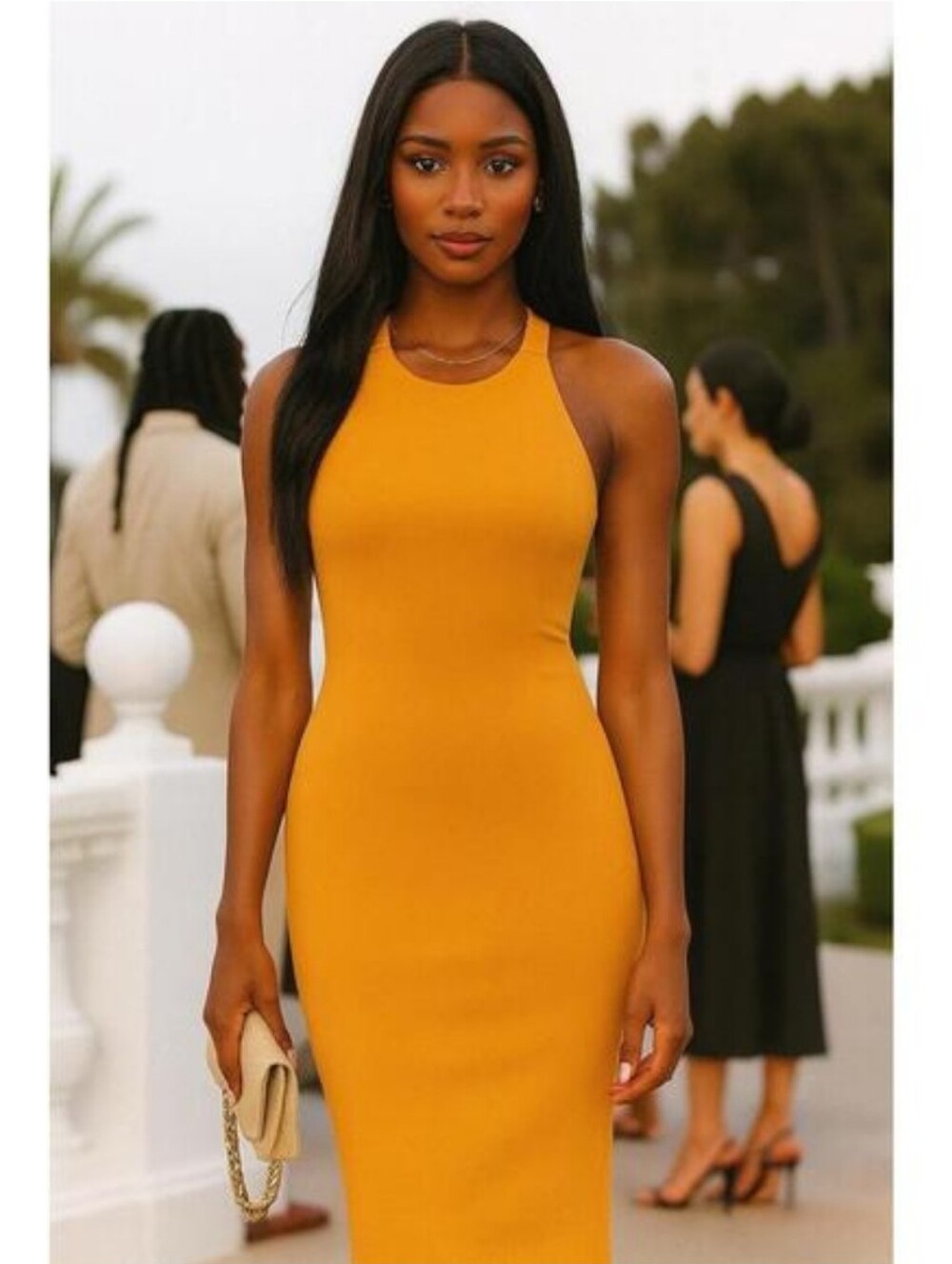 525 America Born In Brooklyn Sleeveless Ribbed Midi Dress Mustard Yellow S Nwt
